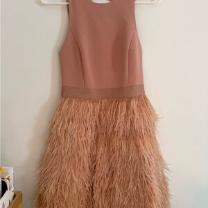Alice + Olivia Philomena Dusty Rose Pink Feathered Mini Dress